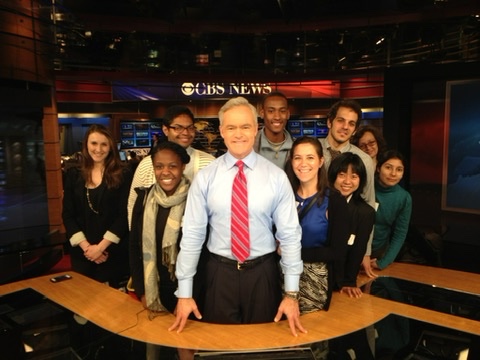 Stephon Dingle and Columbia Journalism School colleagues with Scott Pelley at CBS News.
