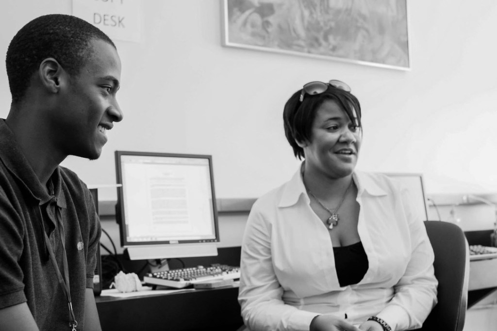 Stephon Dingle in conversation at The New York Times Student Journalism Institute.