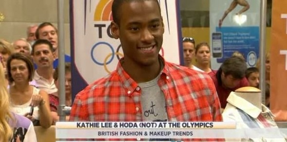 Stephon Dingle modeling British fashion on Today during the 2012 Olympics.